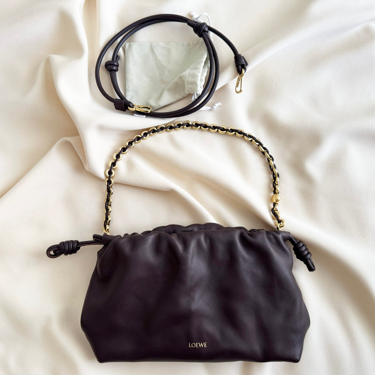 Loewe Medium Flamenco Mellow Nappa Leather Purse in Chestnut Brown