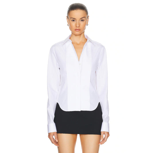 Loewe Pleated Front Tuxedo Shirt in White, size 36 (fits like 2/4)