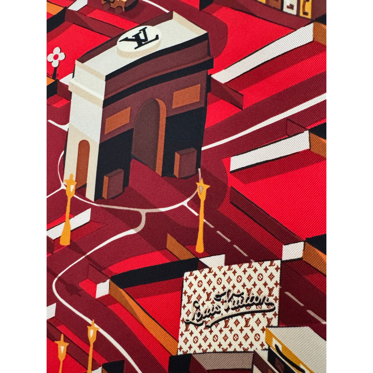 Louis Vuitton 90cm Silk Square Scarf in Red