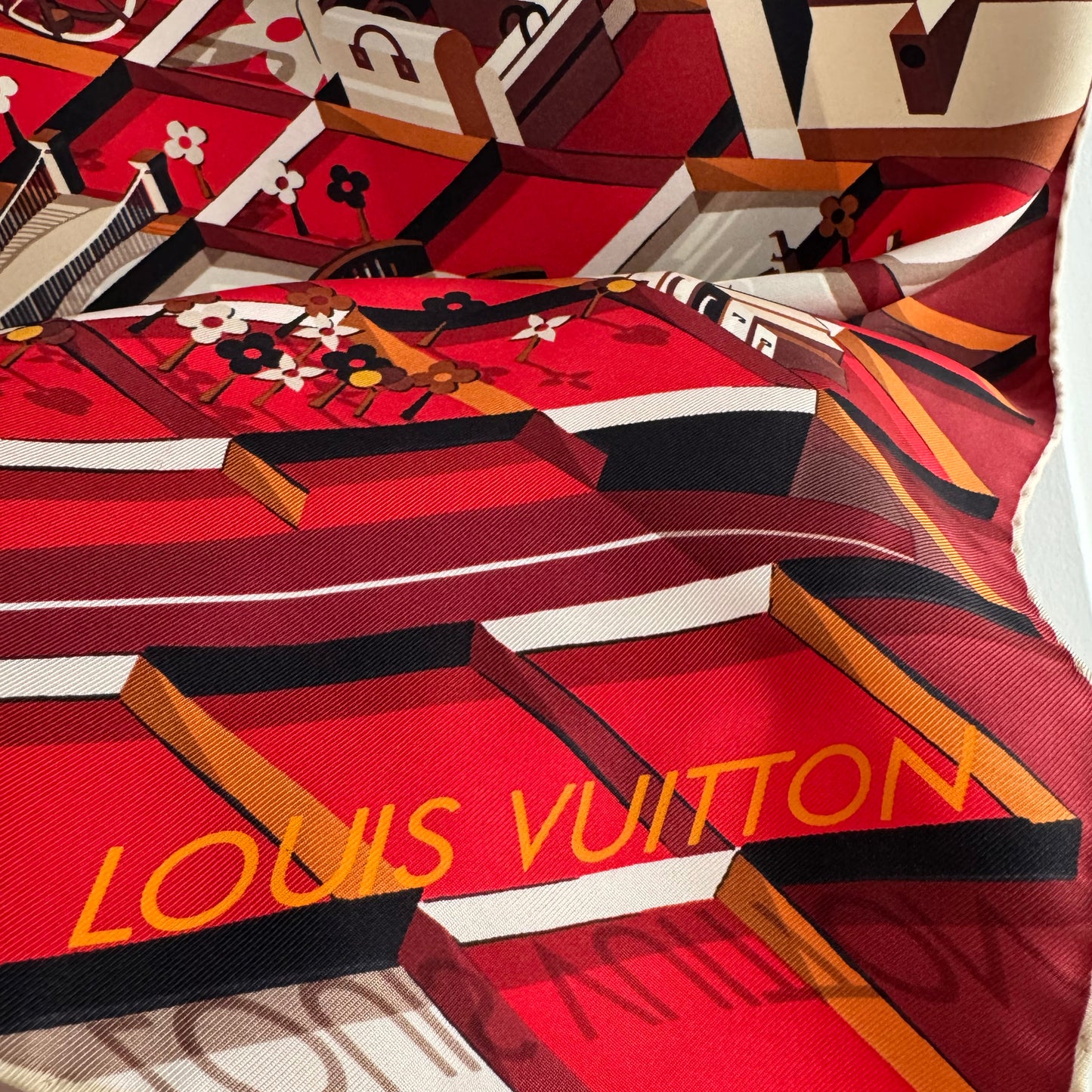 Louis Vuitton 90cm Silk Square Scarf in Red