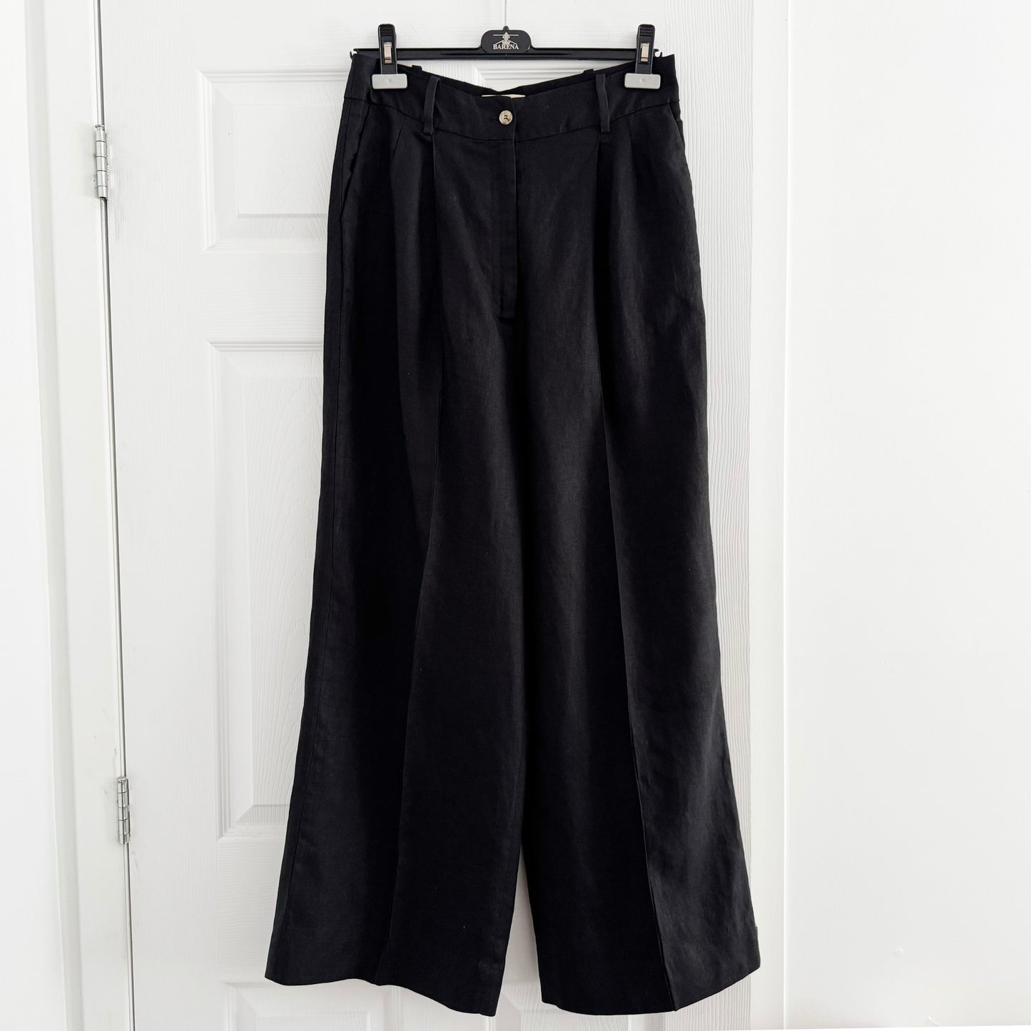 Loulou Studio "Baiyan" Linen Wide Leg Pants in Black, size Large (fits size medium)