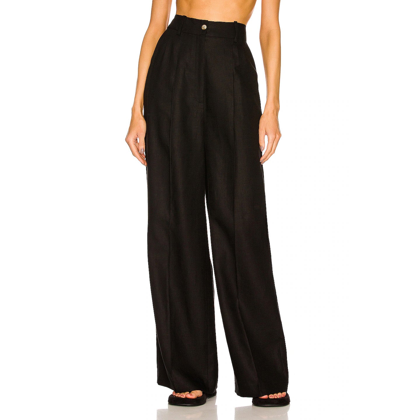 Loulou Studio "Baiyan" Linen Wide Leg Pants in Black, size Large (fits size medium)