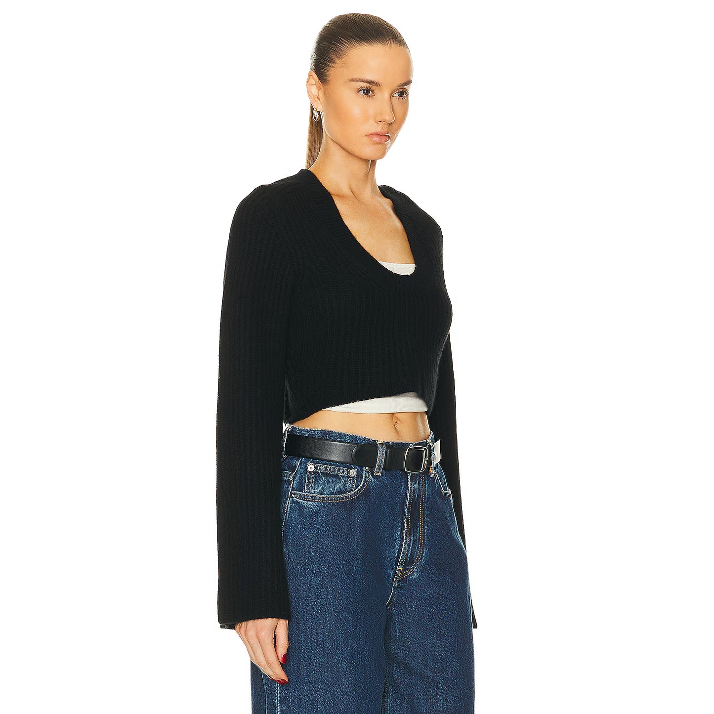 Loulou Studio "Chante" Cropped Cashmere Sweater in Black, size Large