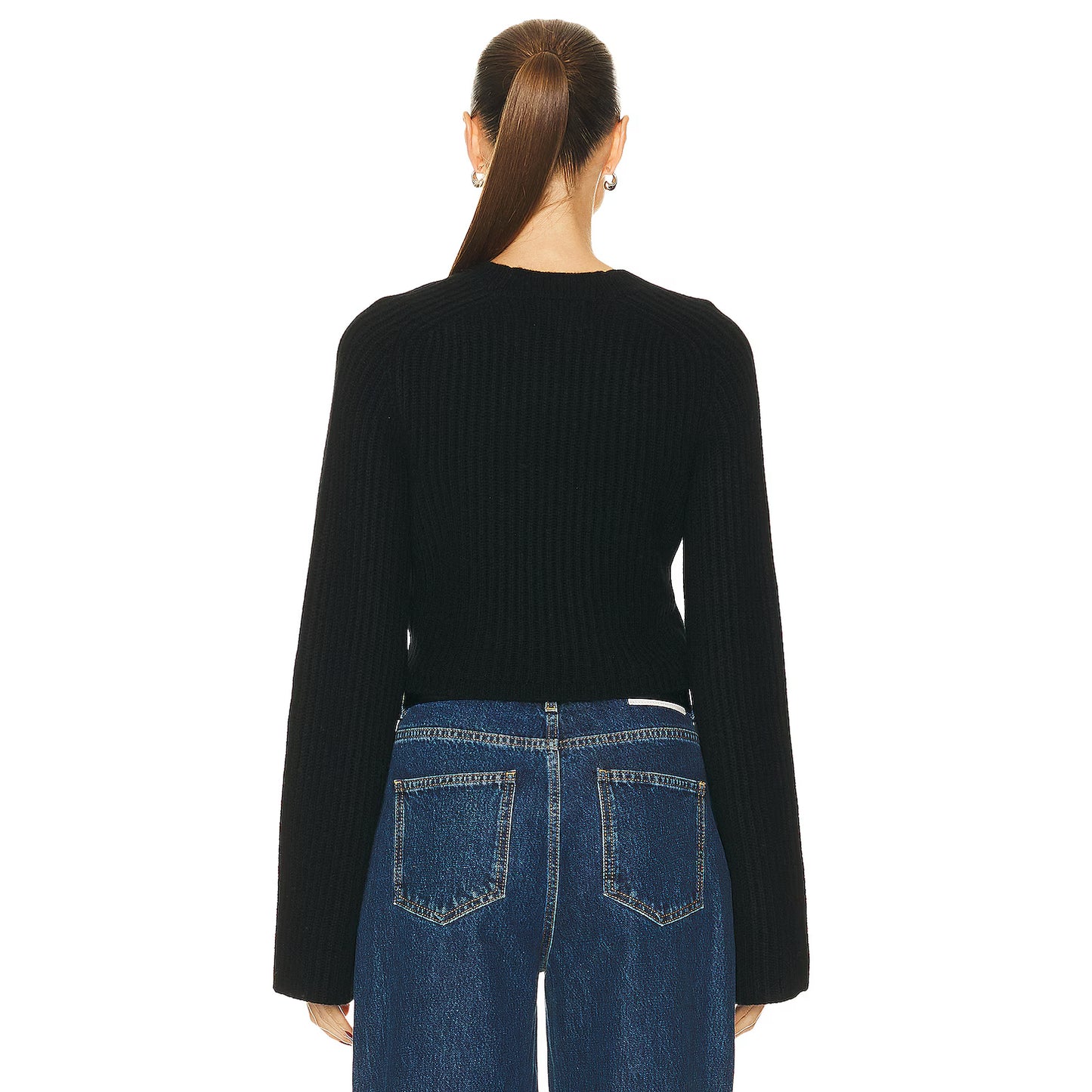 Loulou Studio "Chante" Cropped Cashmere Sweater in Black, size Large
