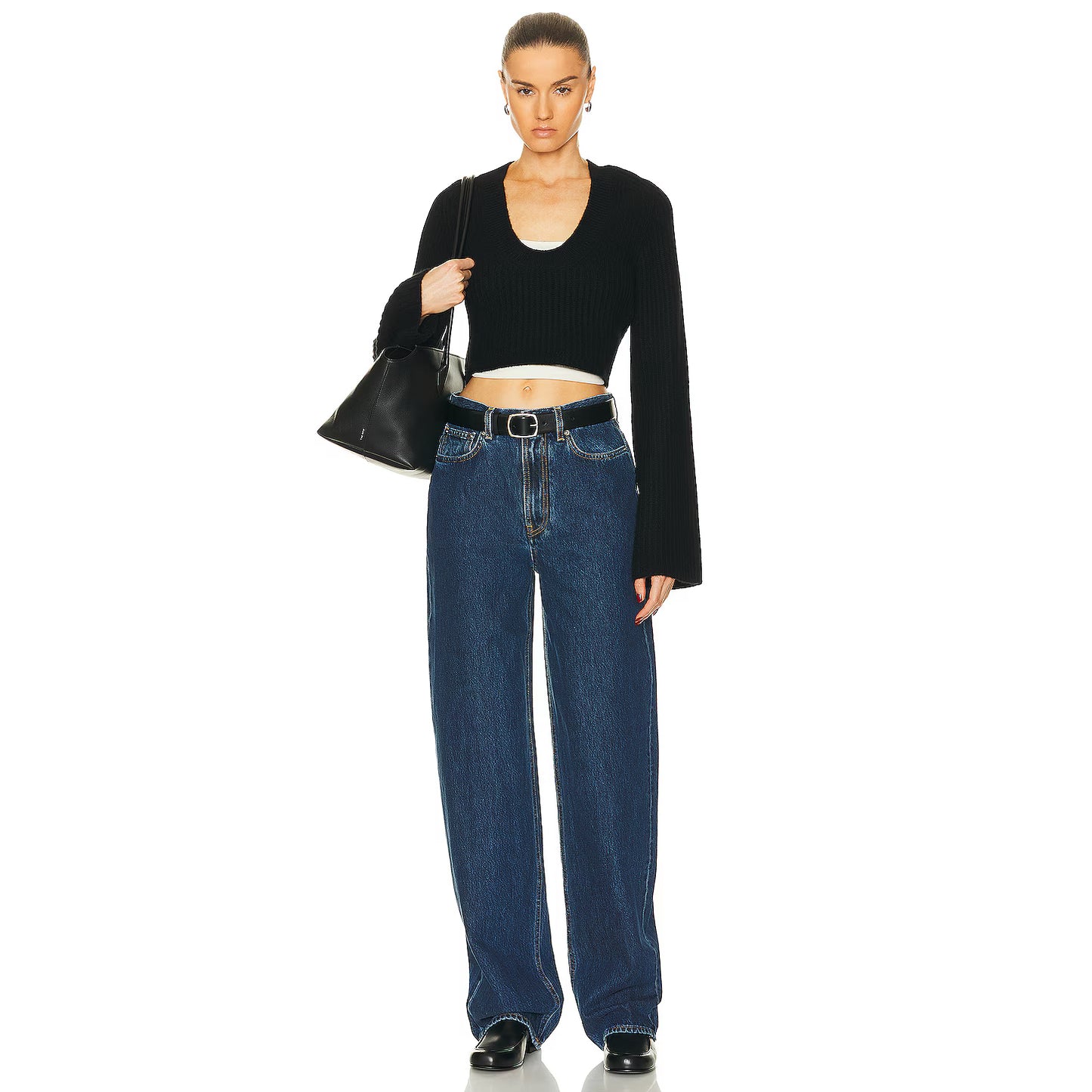 Loulou Studio "Chante" Cropped Cashmere Sweater in Black, size Large