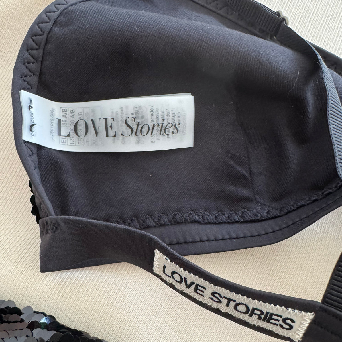 Love Stories Sequin Lingerie Set in Black, size Small