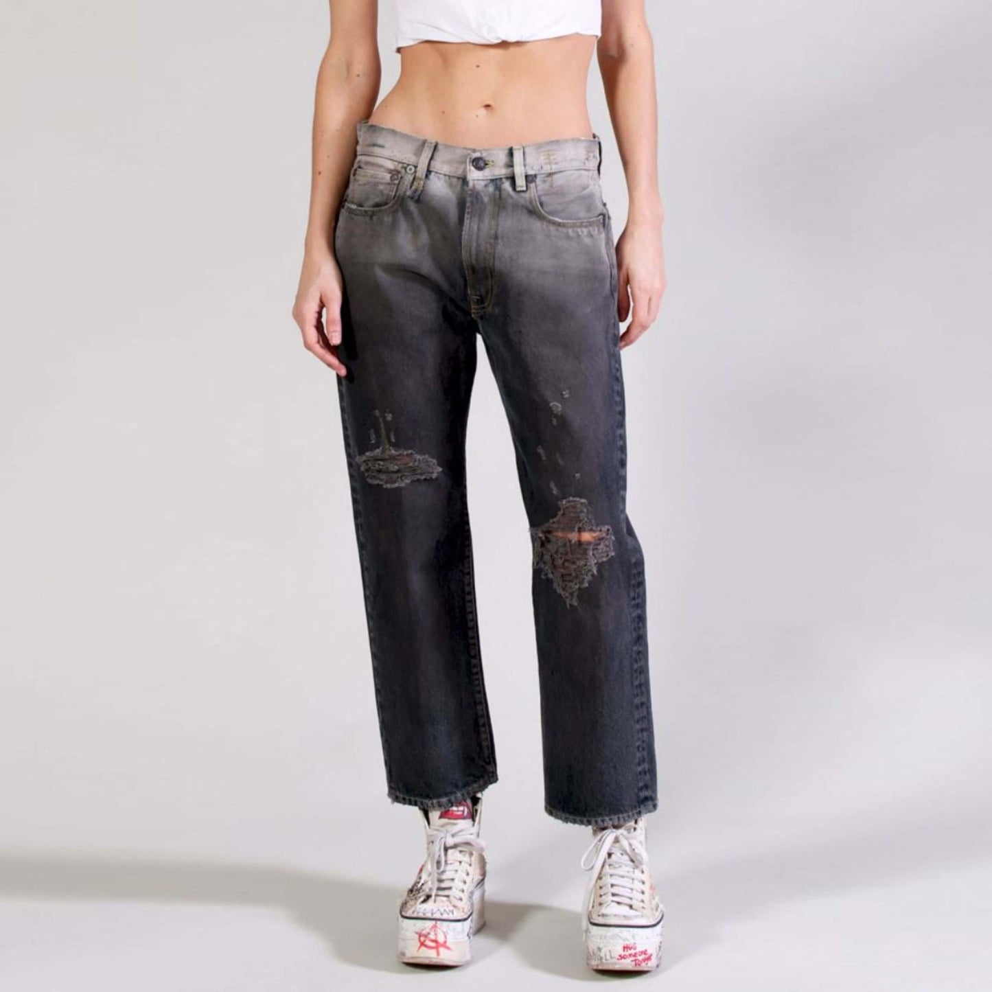 R13 Boyfriend Jeans in Faded Black, size 25 (fits like comfy 26)