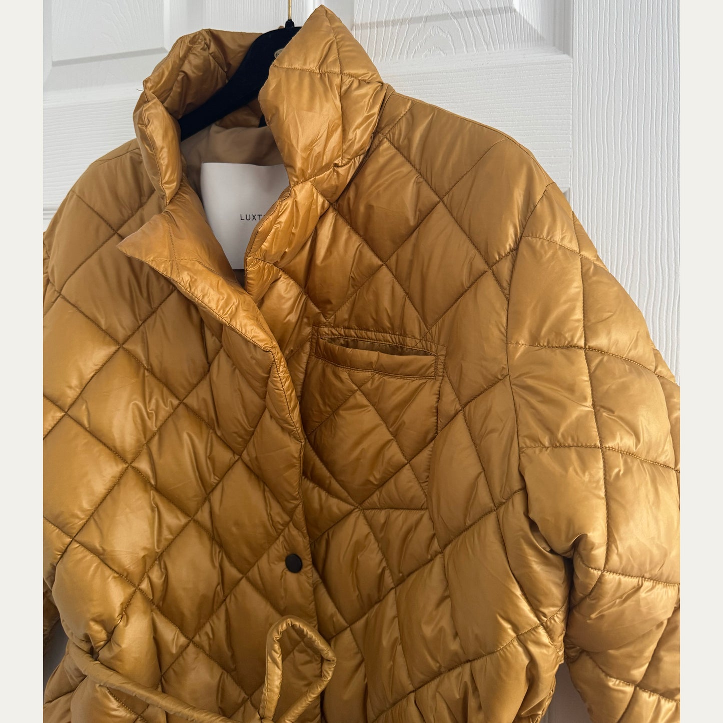 Luxton Quilted "Curve" Coat in Copper/Gold, size Medium