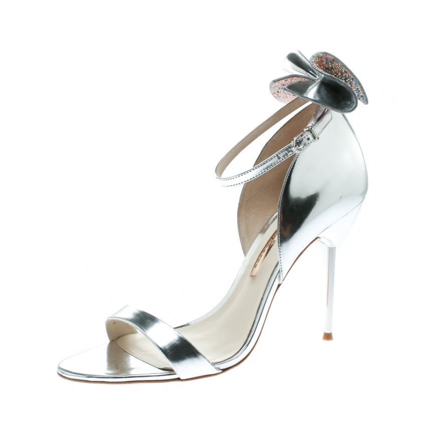 Sophia Webster "Maya" Silver Bow-Back Sandals, size 38