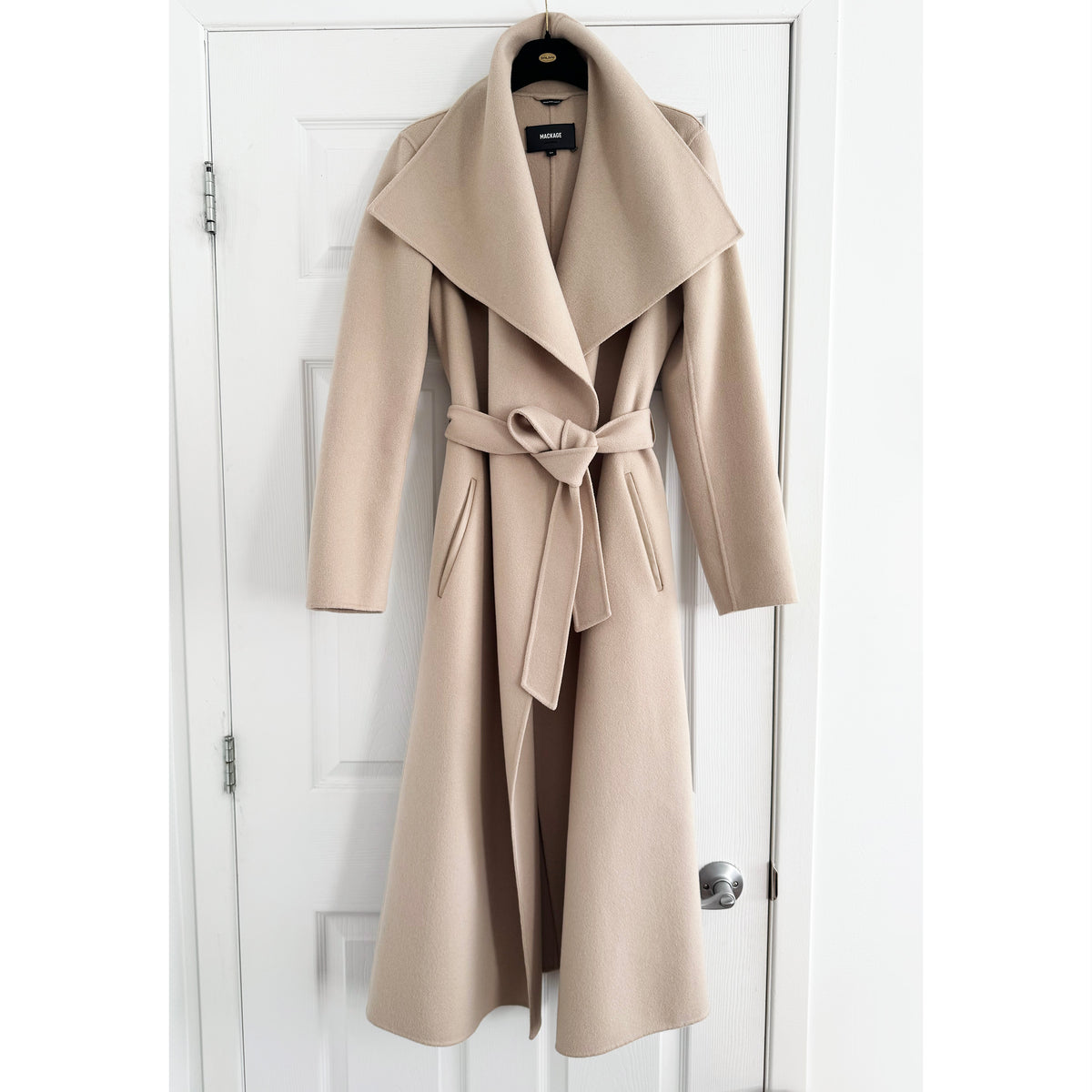 Mackage "Mai" Belted Doubleface Wool Coat in "Sand", size Small