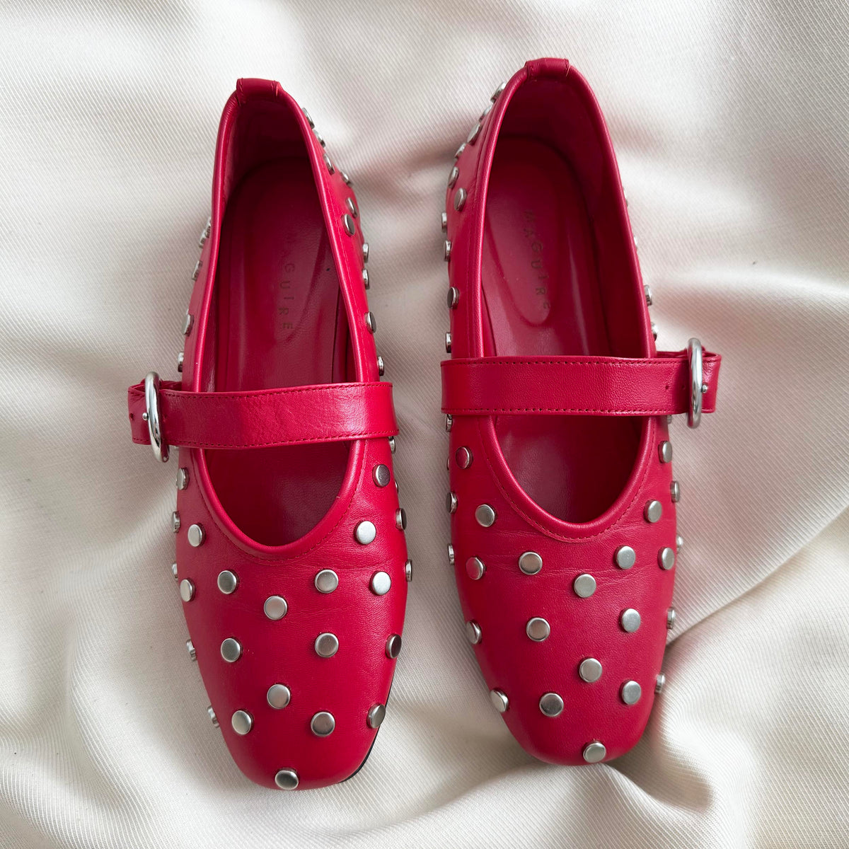 Maguire "Aviero" Studded Maryjanes in Red, size 37