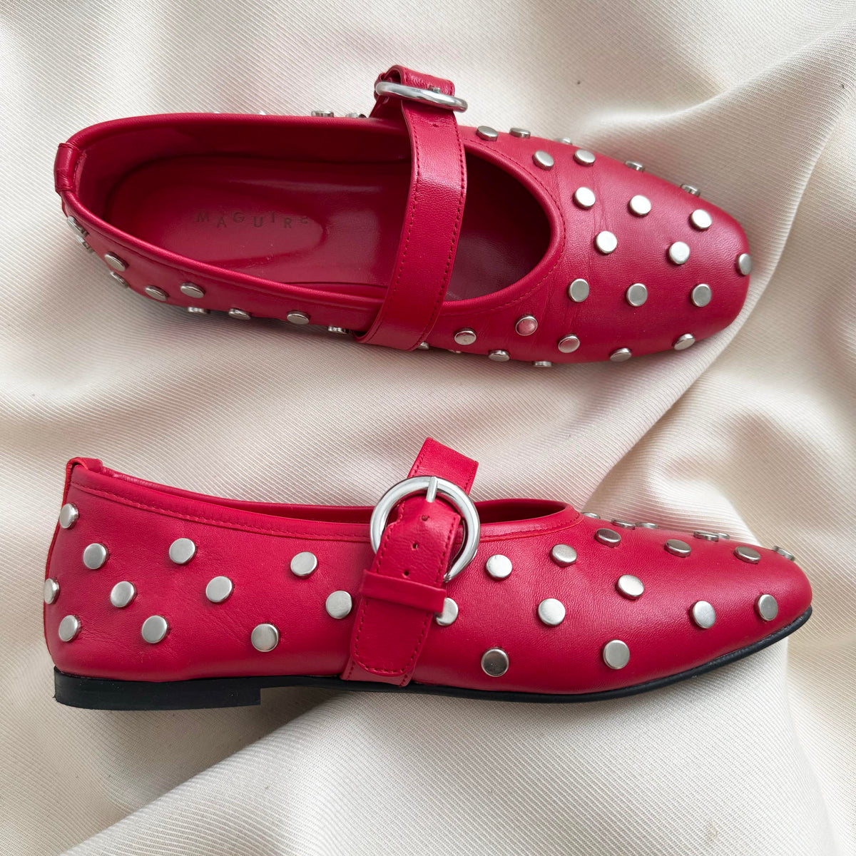 Maguire "Aviero" Studded Maryjanes in Red, size 37