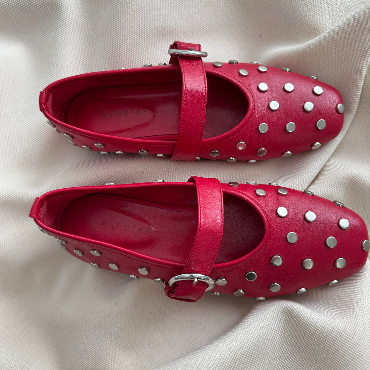 Maguire "Aviero" Studded Maryjanes in Red, size 37