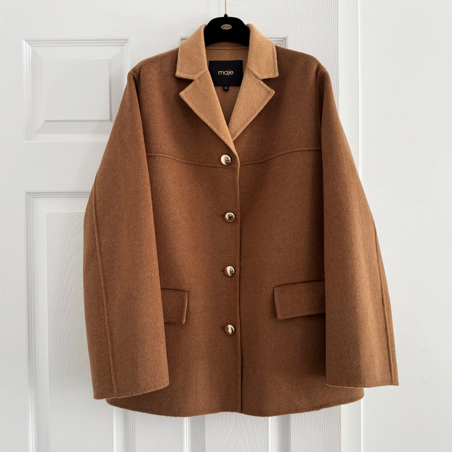 Maje Wool-Blend Double-Faced Coat in Camel, size 36 (size Small)