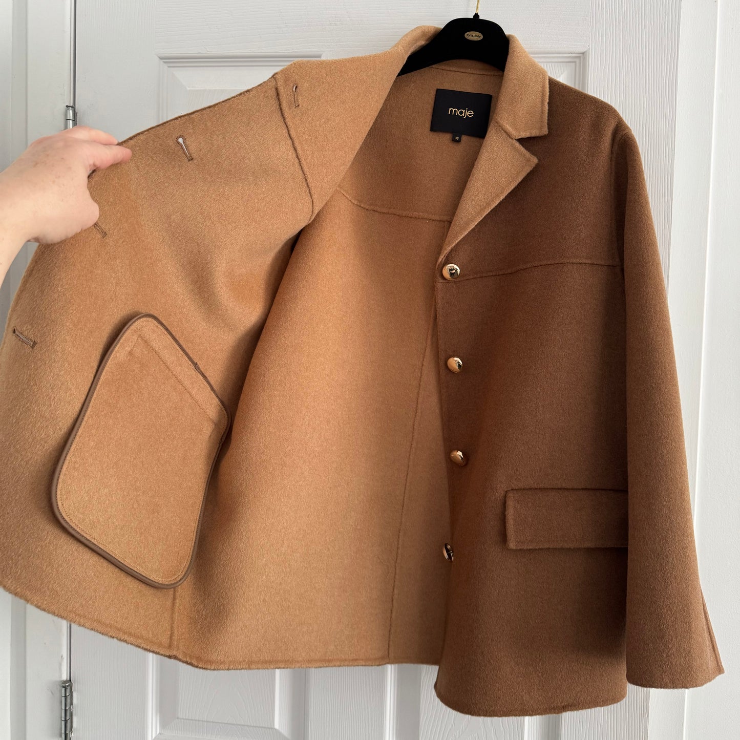 Maje Wool-Blend Double-Faced Coat in Camel, size 36 (size Small)