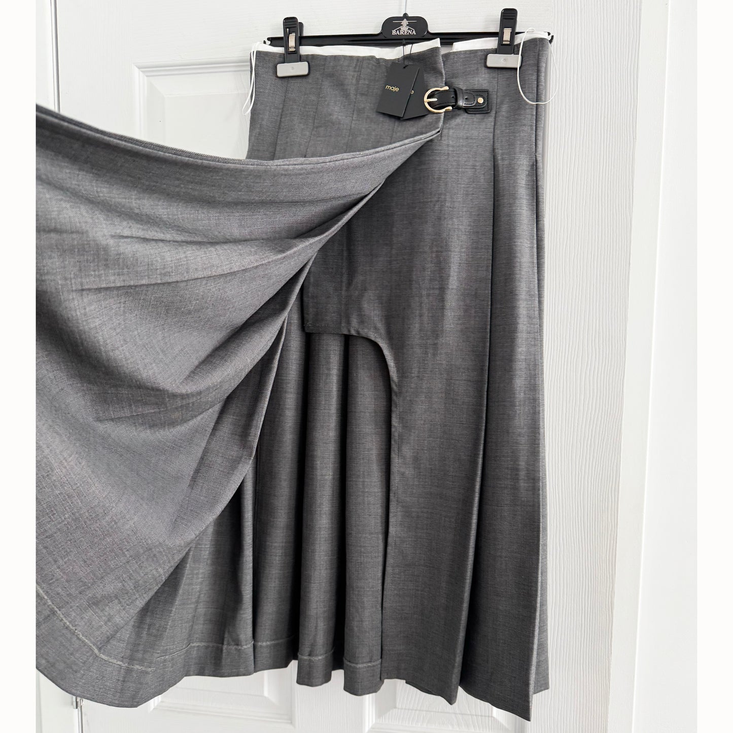Maje Pleated Wrap Skirt in Grey, size 36 (size Small)