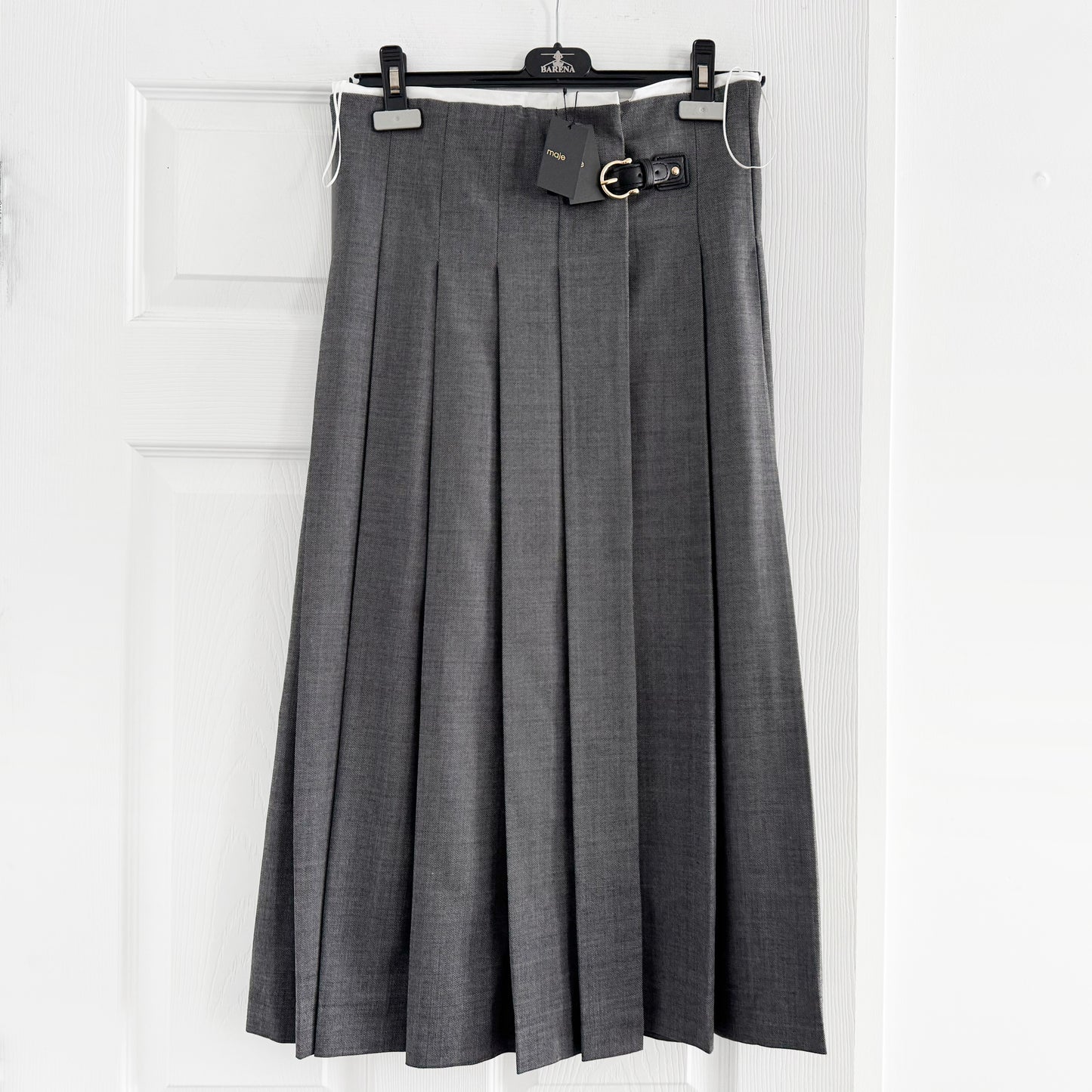 Maje Pleated Wrap Skirt in Grey, size 36 (size Small)