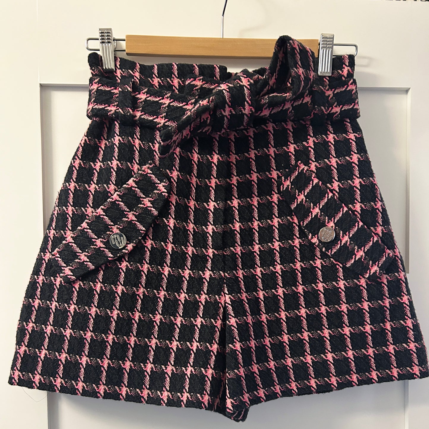 Maje "Trite" Checked Shorts in Black/Pink, size 38