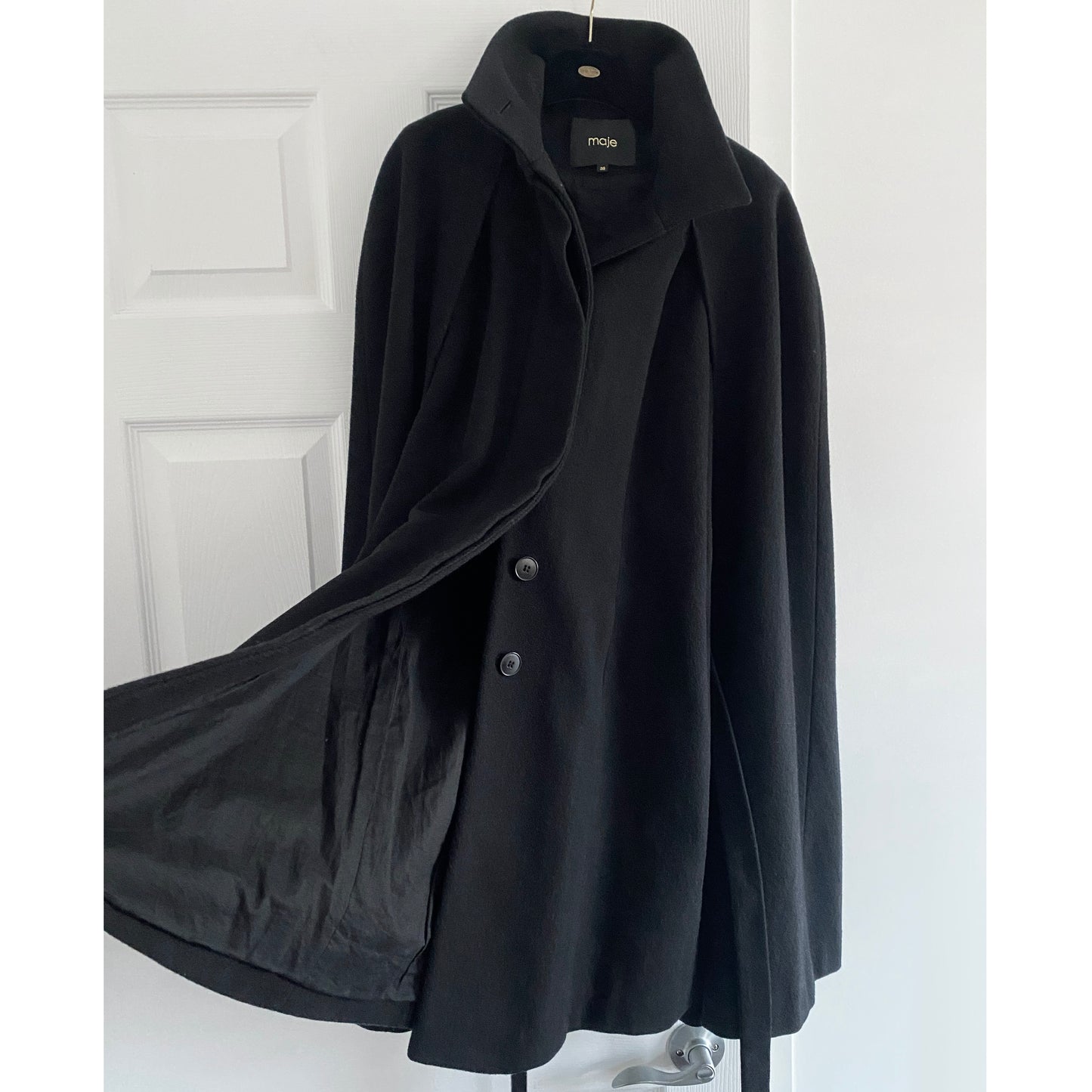 Maje Black Wool Cape, size 38 (like a size small)