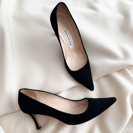 Manolo Blahnik 70mm BB Pumps in Black Suede, size 37.5