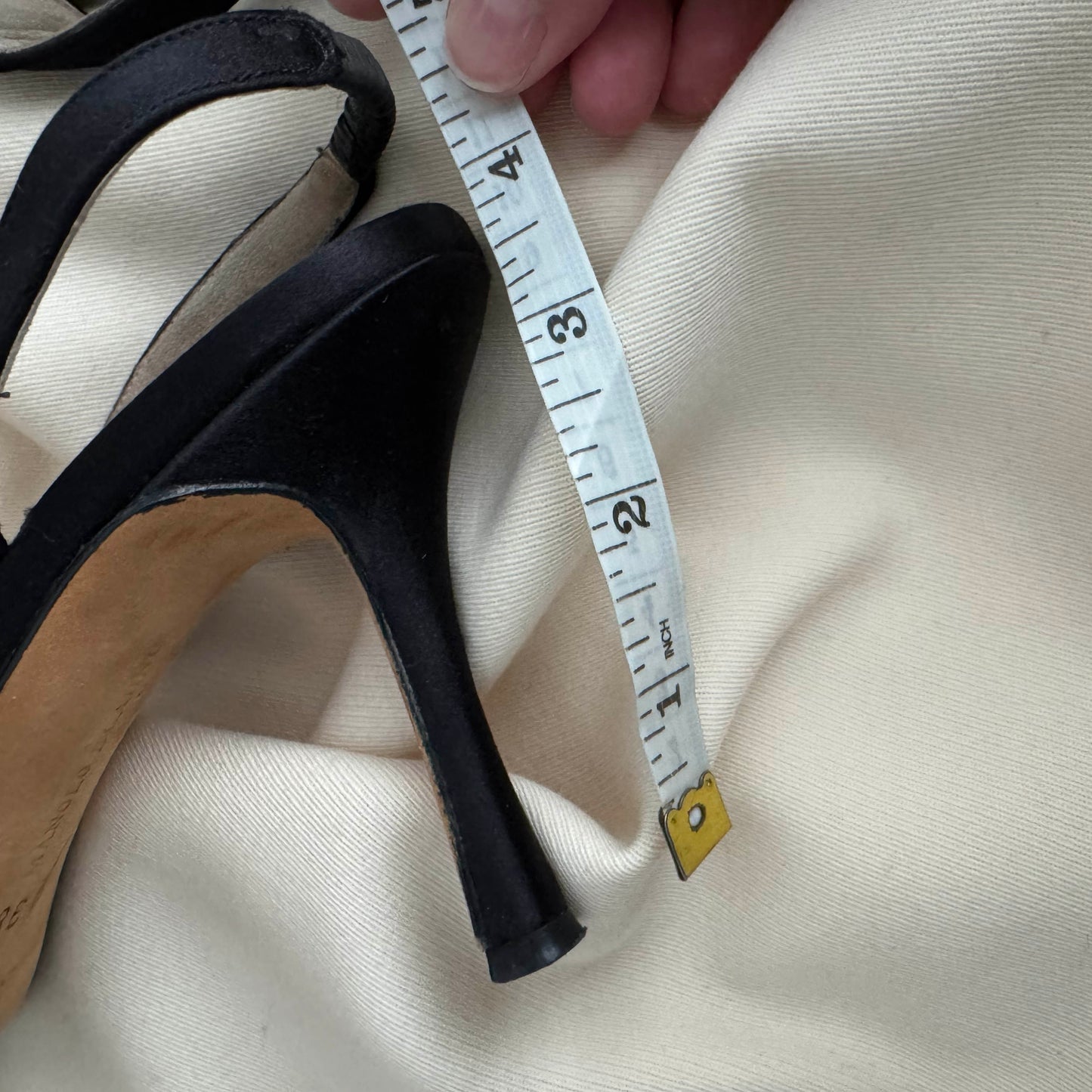 Manolo Blahnik "Carolyne" 90mm Satin Slingbacks in Black, size 38