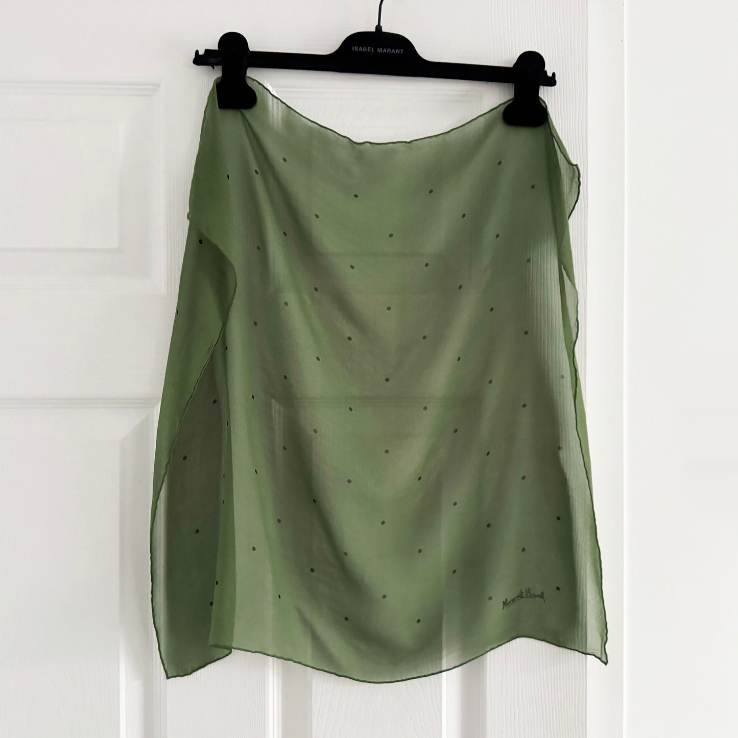Margaret Howell Green Silk Polka Dot Scarf