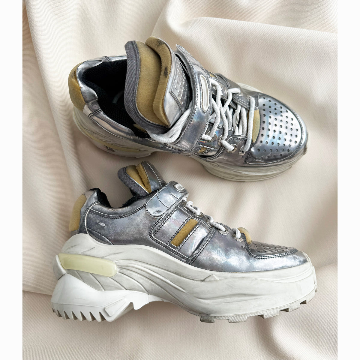 Maison Margiela Chunky Sneakers in Silver, size 37.5