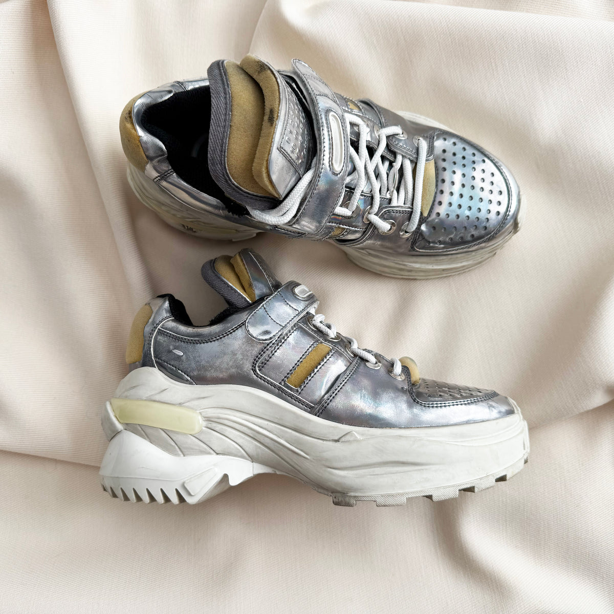 Maison Margiela Chunky Sneakers in Silver, size 37.5