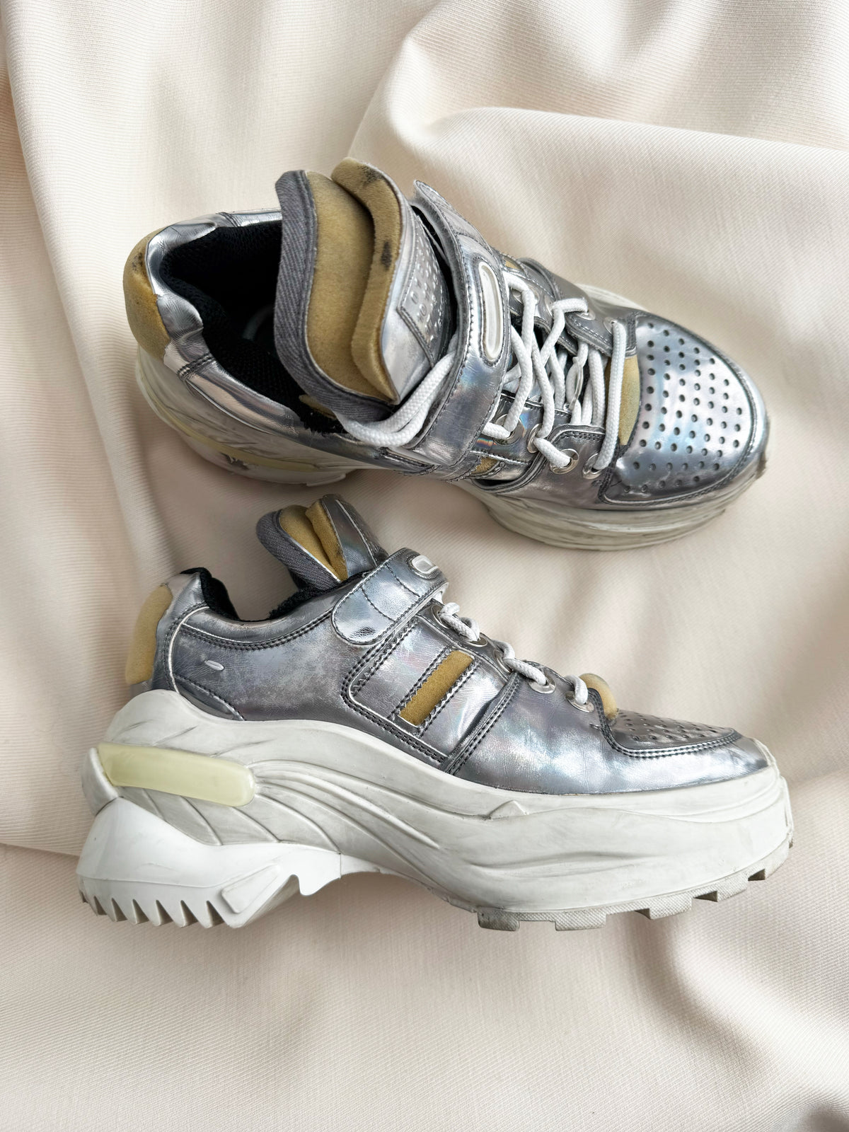 Maison Margiela Chunky Sneakers in Silver, size 37.5