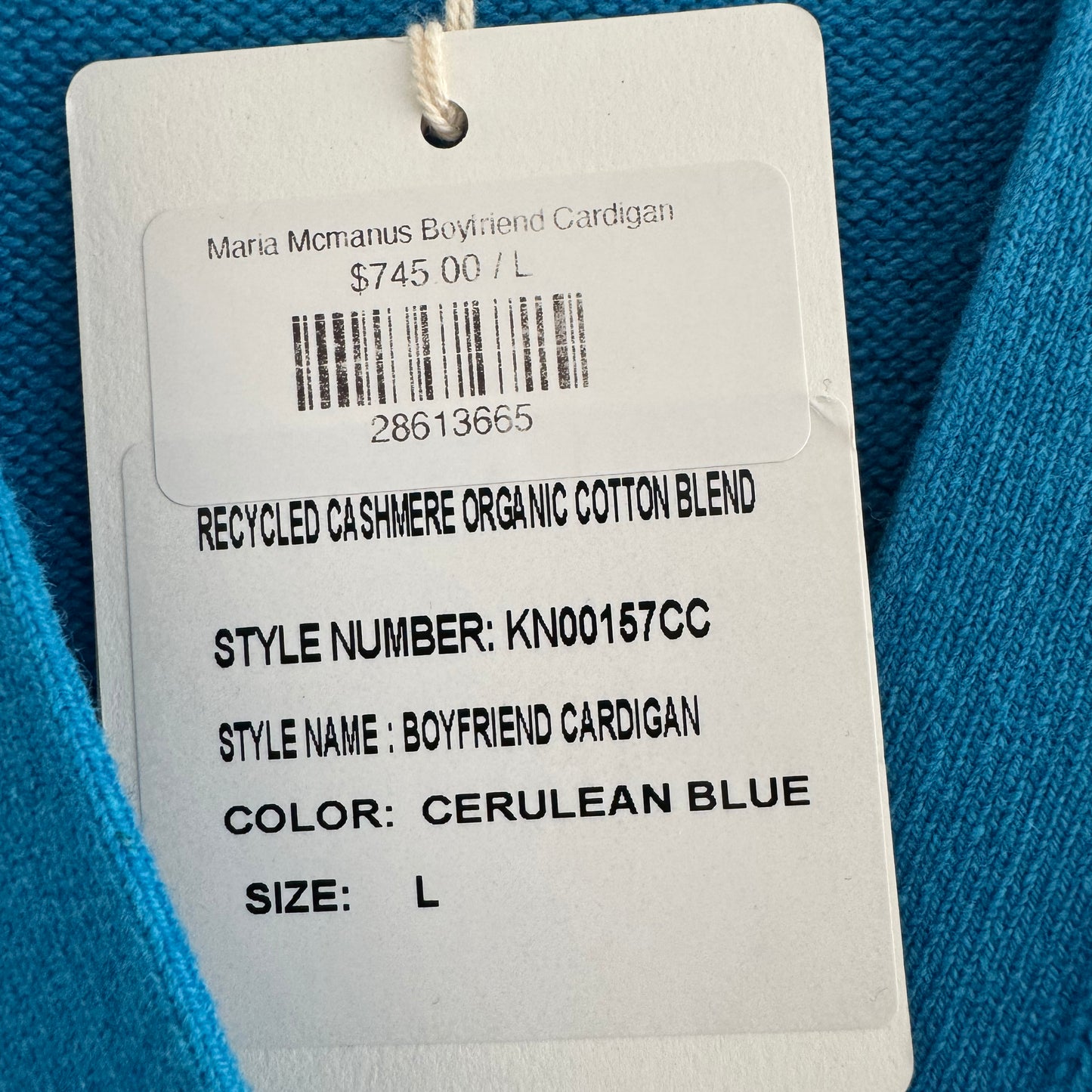 Maria McManus Boyfriend Cardigan in Cerulean Blue, size Large