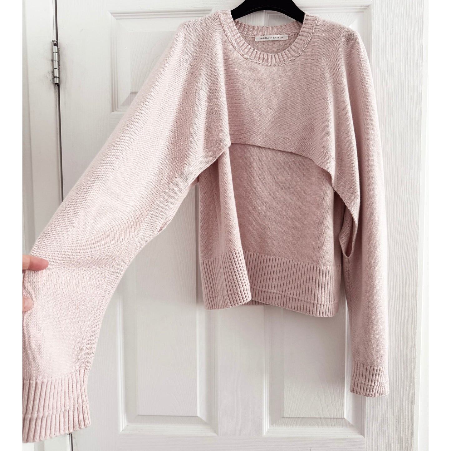 Maria McManus "Cape Crew" Double Layered Sweater in Whisper Pink, size Medium