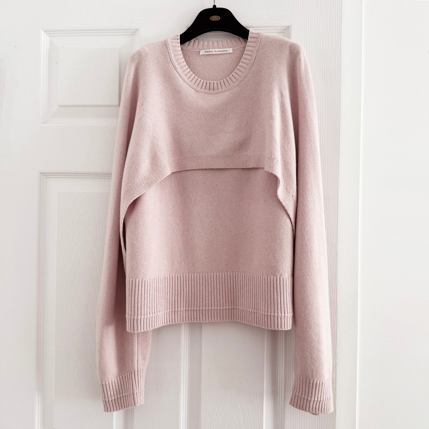Maria McManus "Cape Crew" Double Layered Sweater in Whisper Pink, size Medium