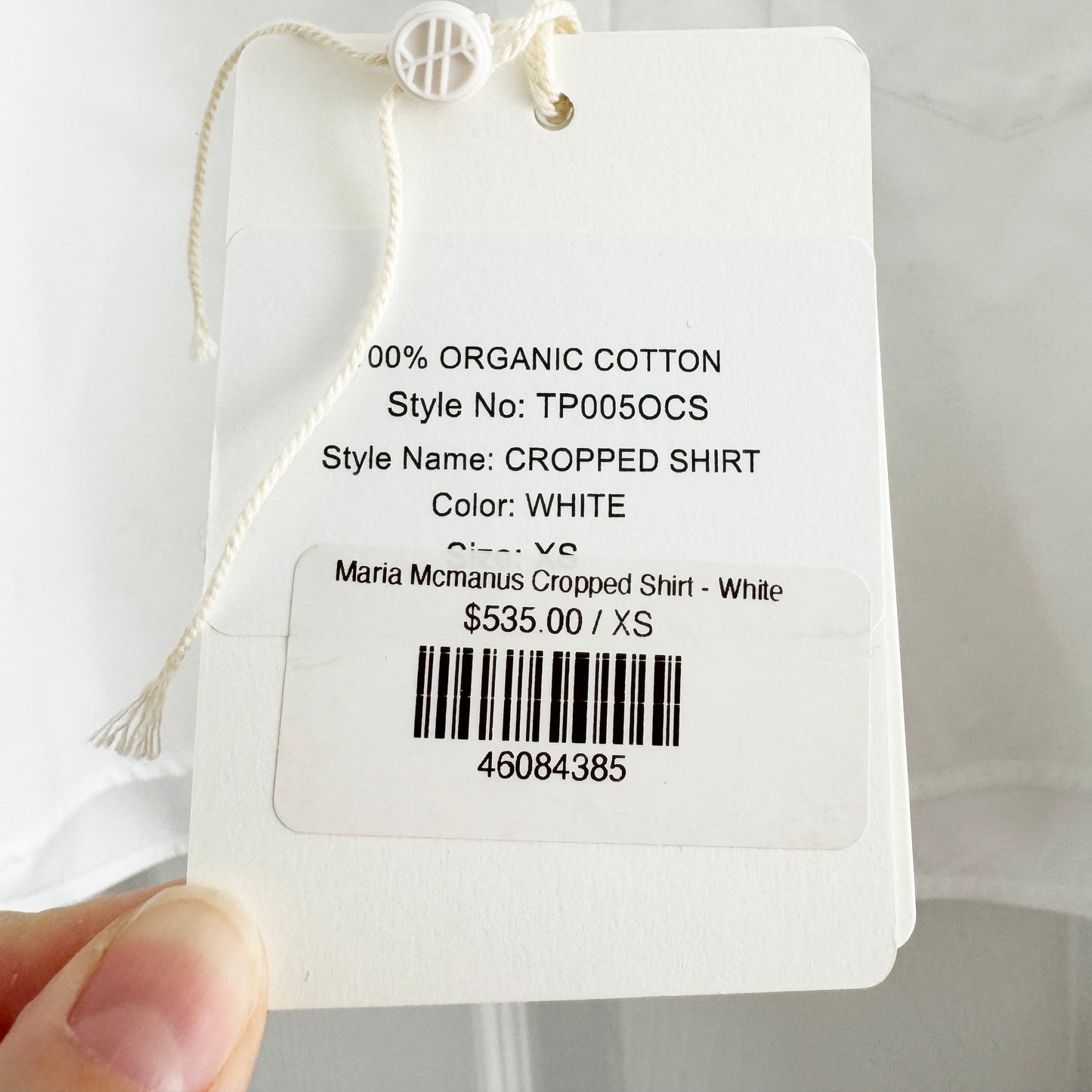 Maria McManus Cropped Shirt in White, size XS