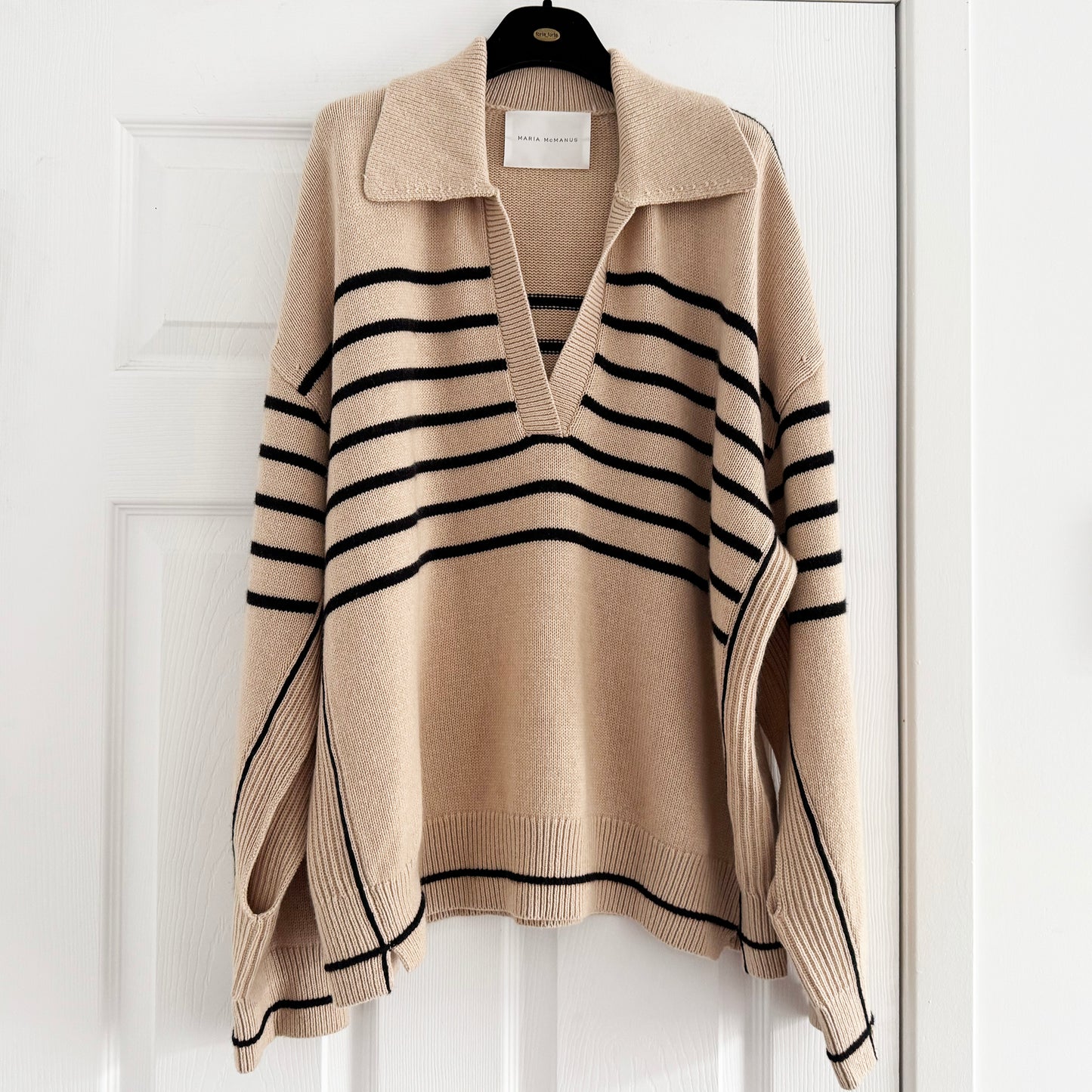 Maria McManus Split Sleeve Striped Sweater in Beige/Navy, size Large