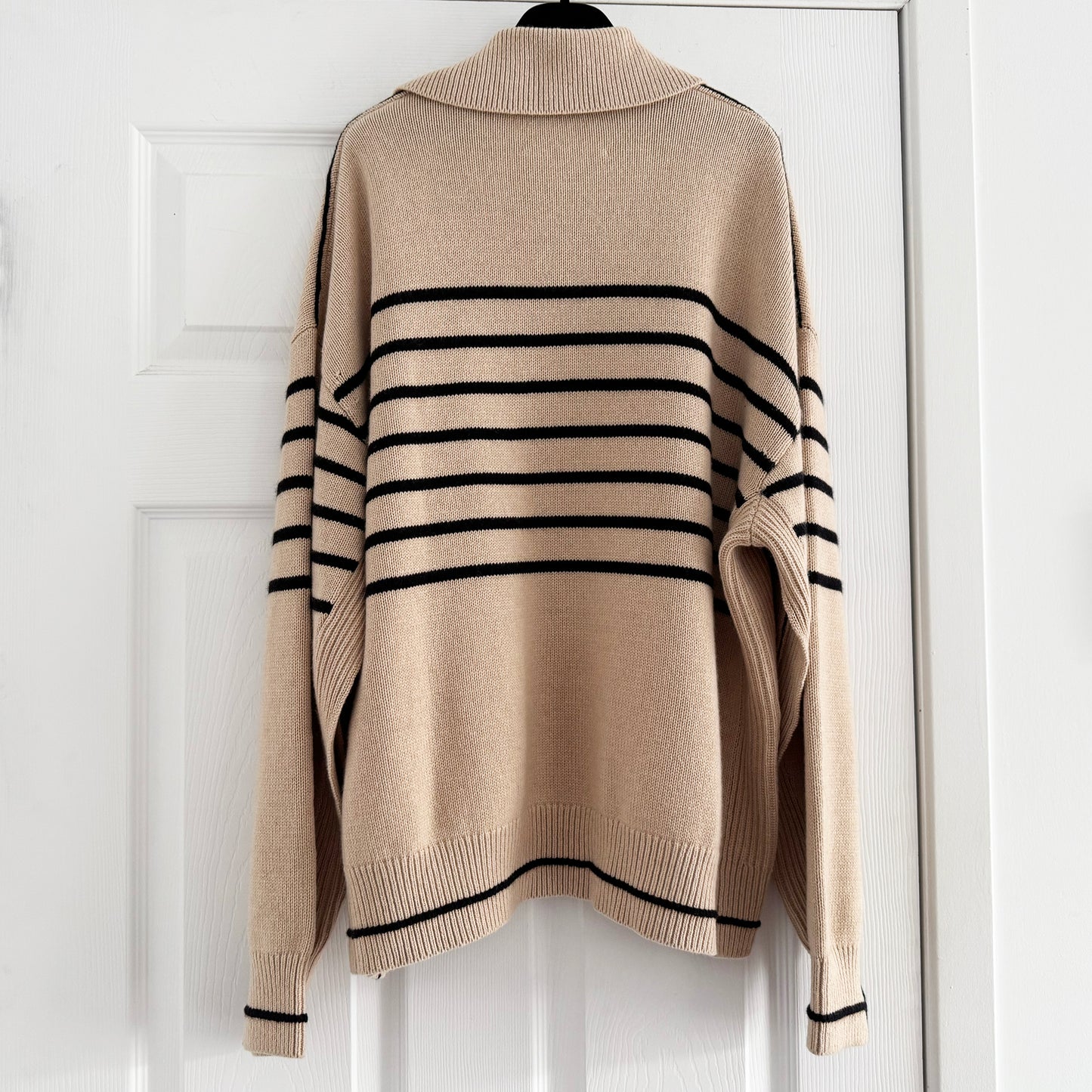 Maria McManus Split Sleeve Striped Sweater in Beige/Navy, size Large