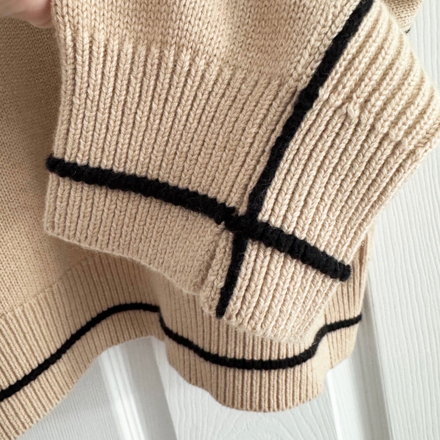 Maria McManus Split Sleeve Striped Sweater in Beige/Navy, size Large