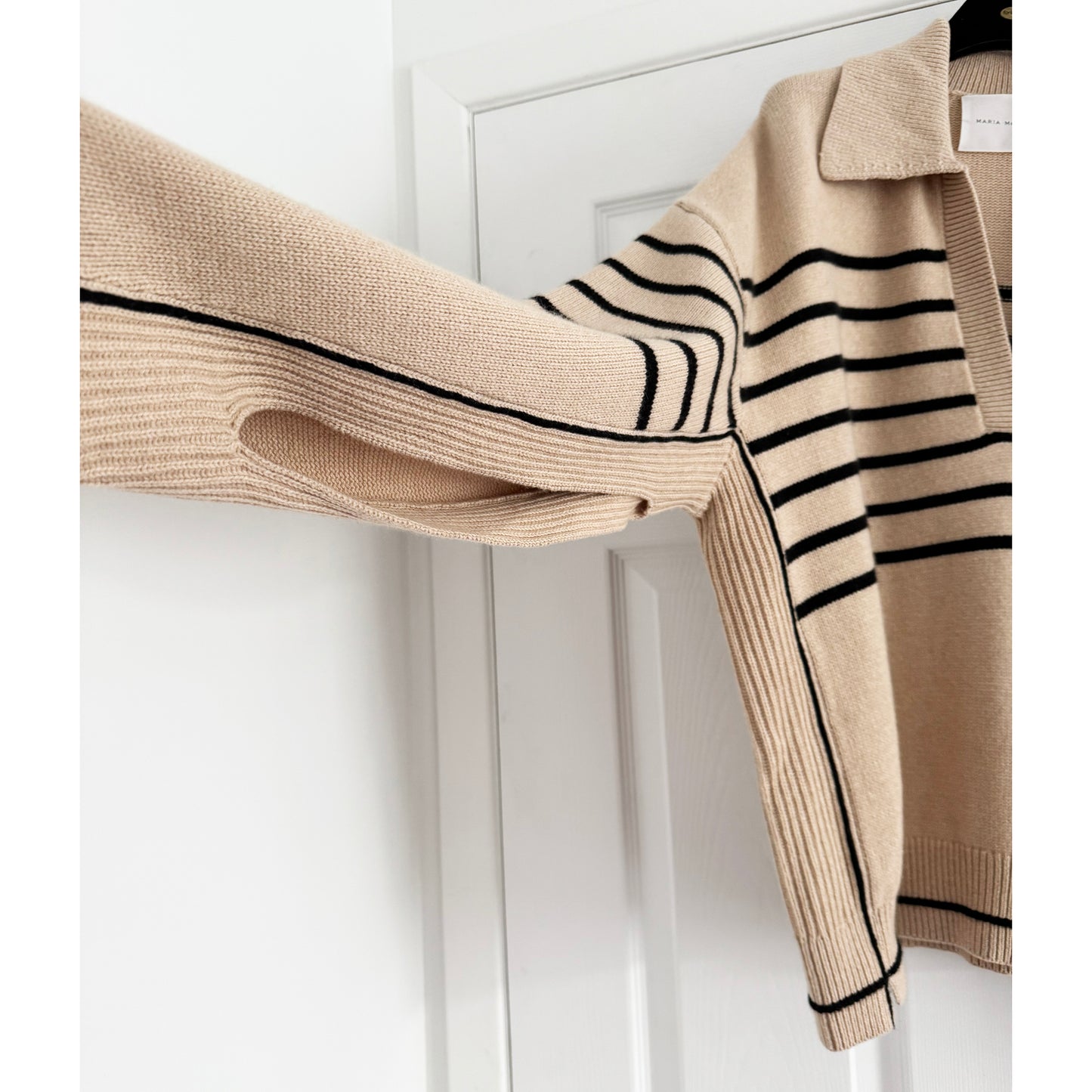 Maria McManus Split Sleeve Striped Sweater in Beige/Navy, size Large