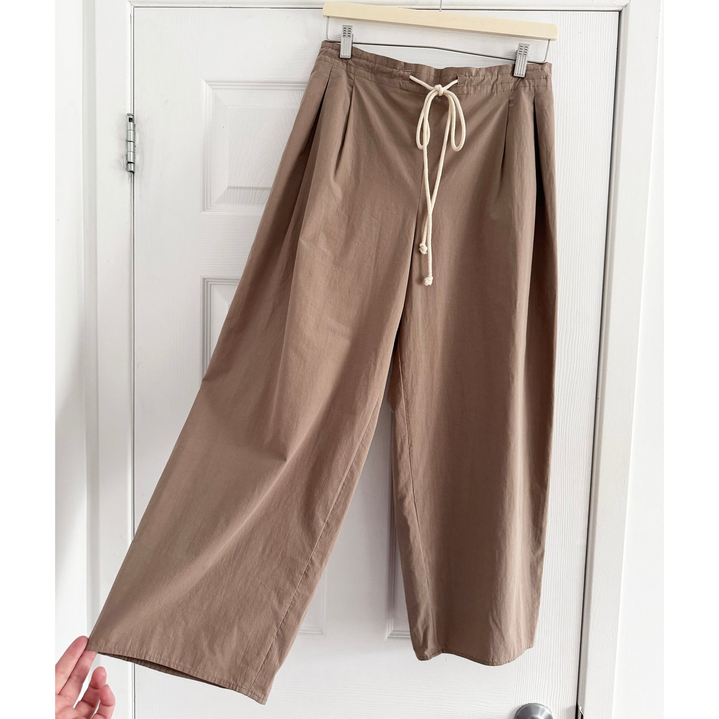 Maria McManus Drawstring Waist Cotton Pant in Taupe, size Small