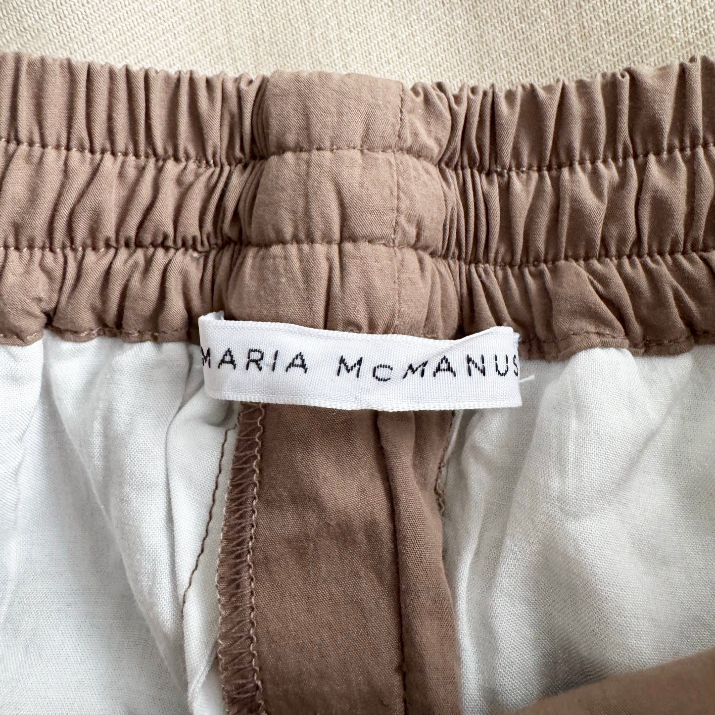 Maria McManus Drawstring Waist Cotton Pant in Taupe, size Small