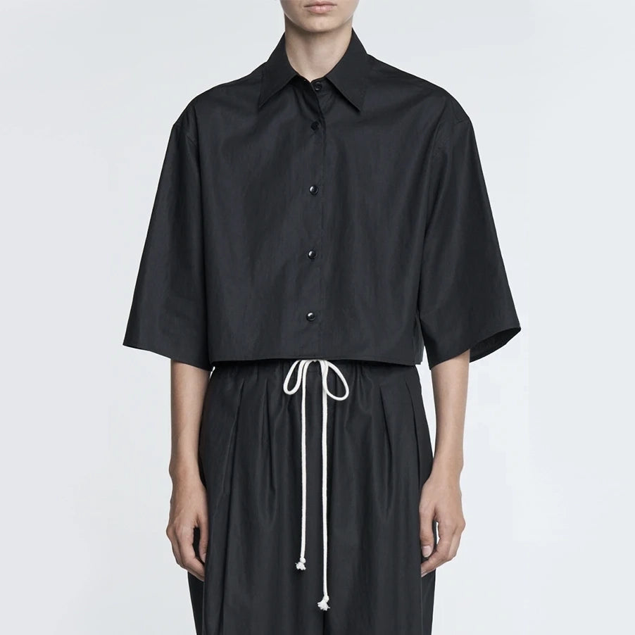 Maria McManus Cropped Short Sleeve Shirt in Black, size XS