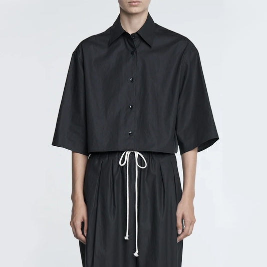 Maria McManus Cropped Short Sleeve Shirt in Black, size XS