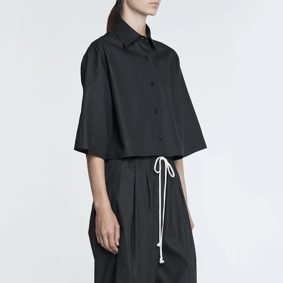 Maria McManus Cropped Short Sleeve Shirt in Black, size XS
