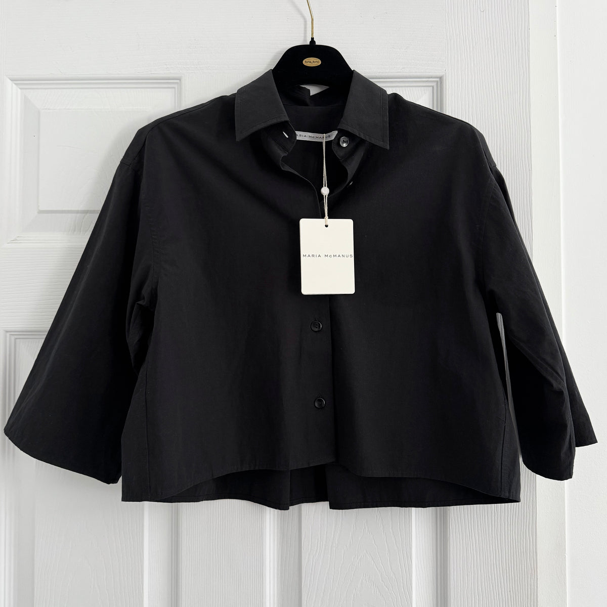 Maria McManus Cropped Short Sleeve Shirt in Black, size XS