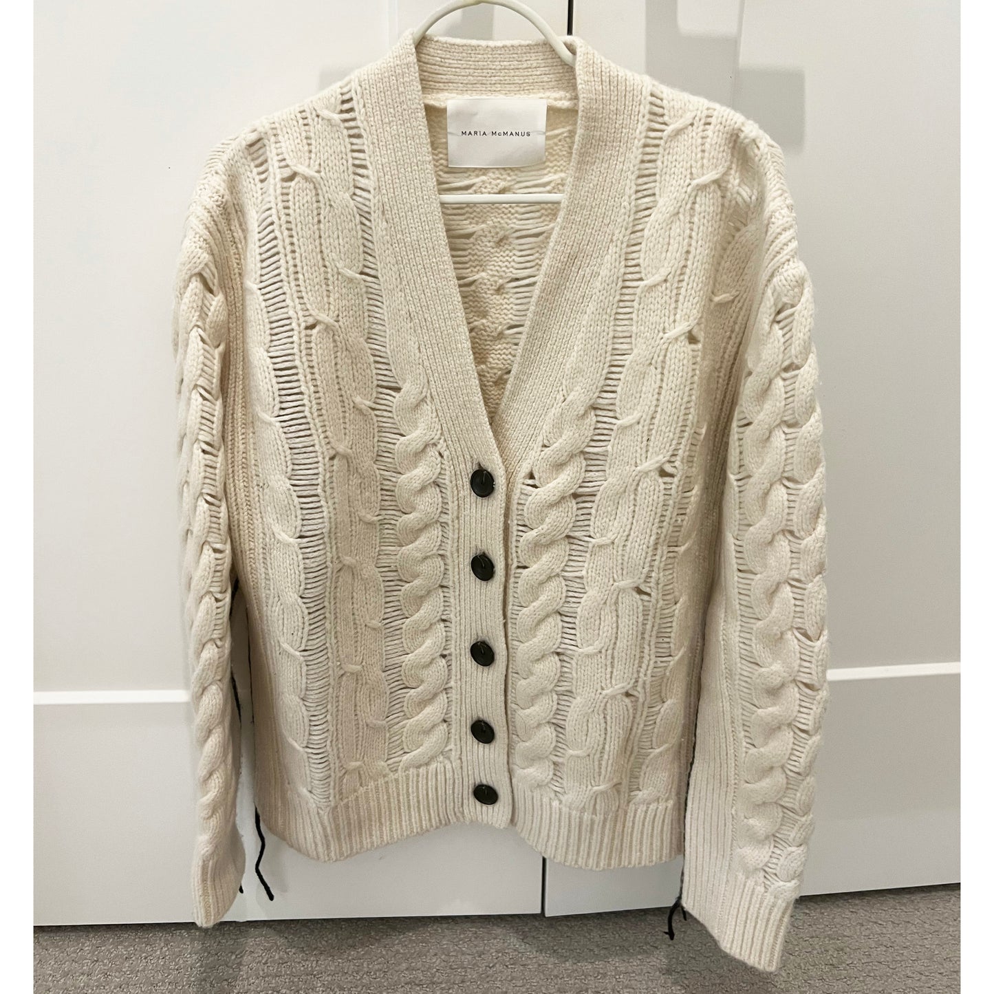 Maria McManus Oversize Aran Cable Knit Cardigan in Ivory, size XS