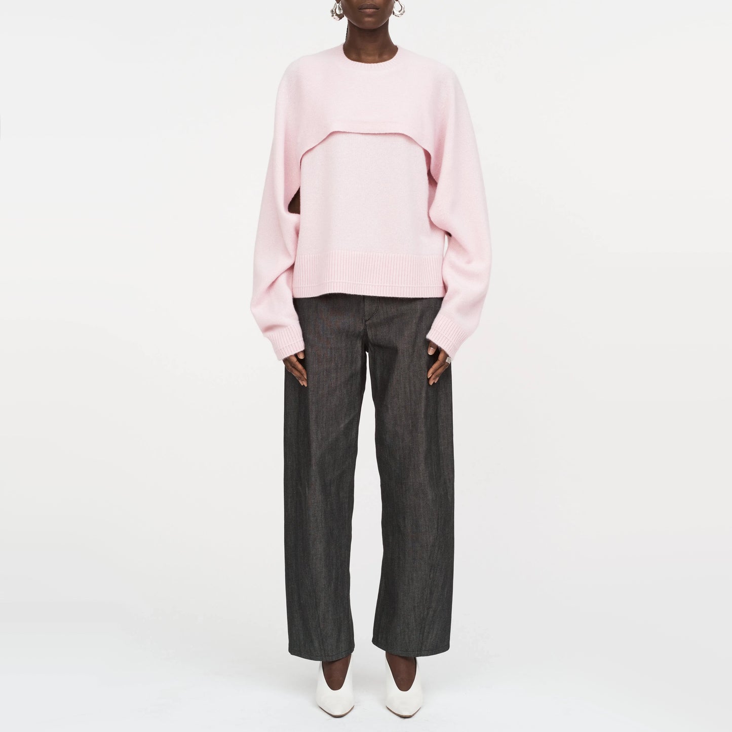 Maria McManus "Cape Crew" Double Layered Sweater in Whisper Pink, size Medium