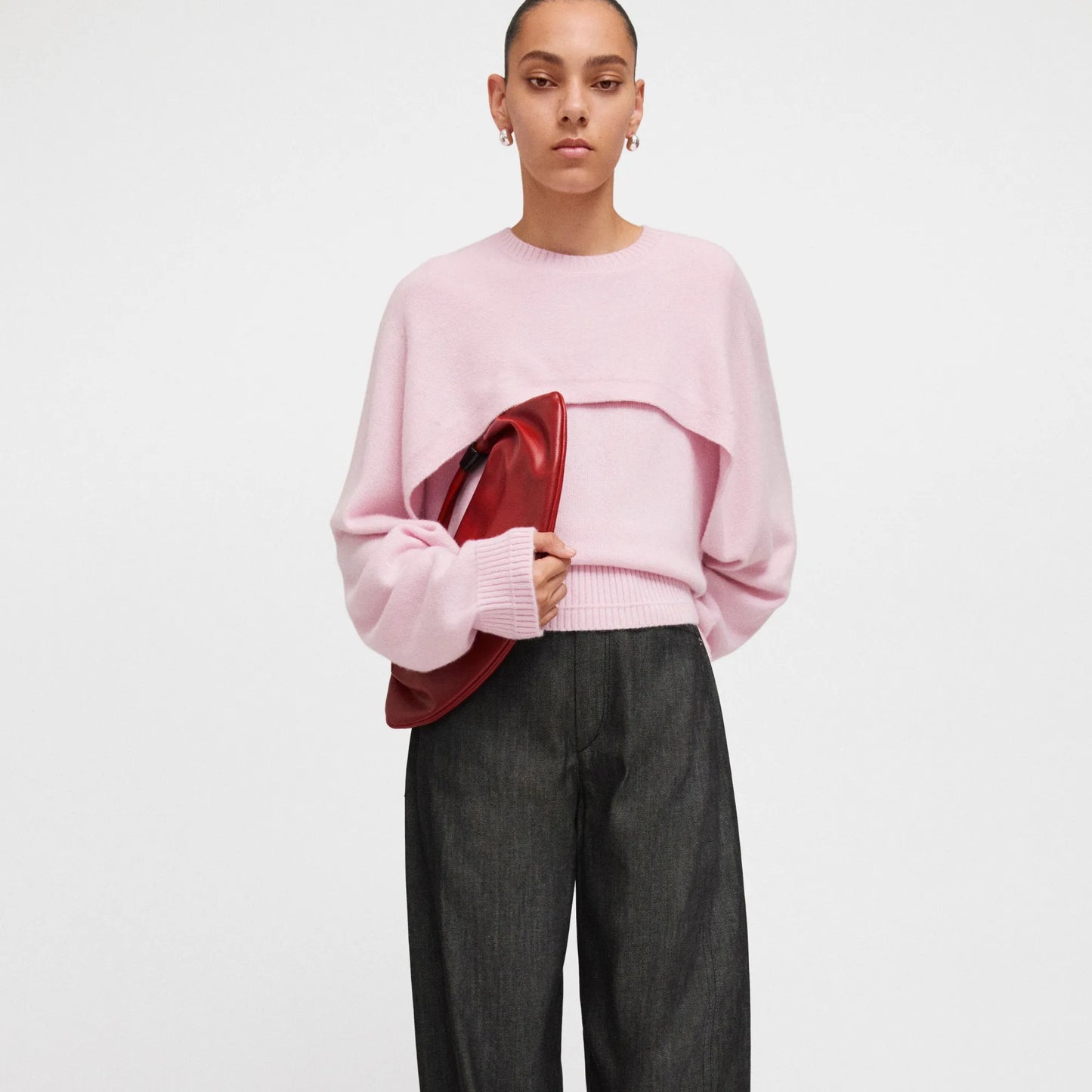 Maria McManus "Cape Crew" Double Layered Sweater in Whisper Pink, size Medium