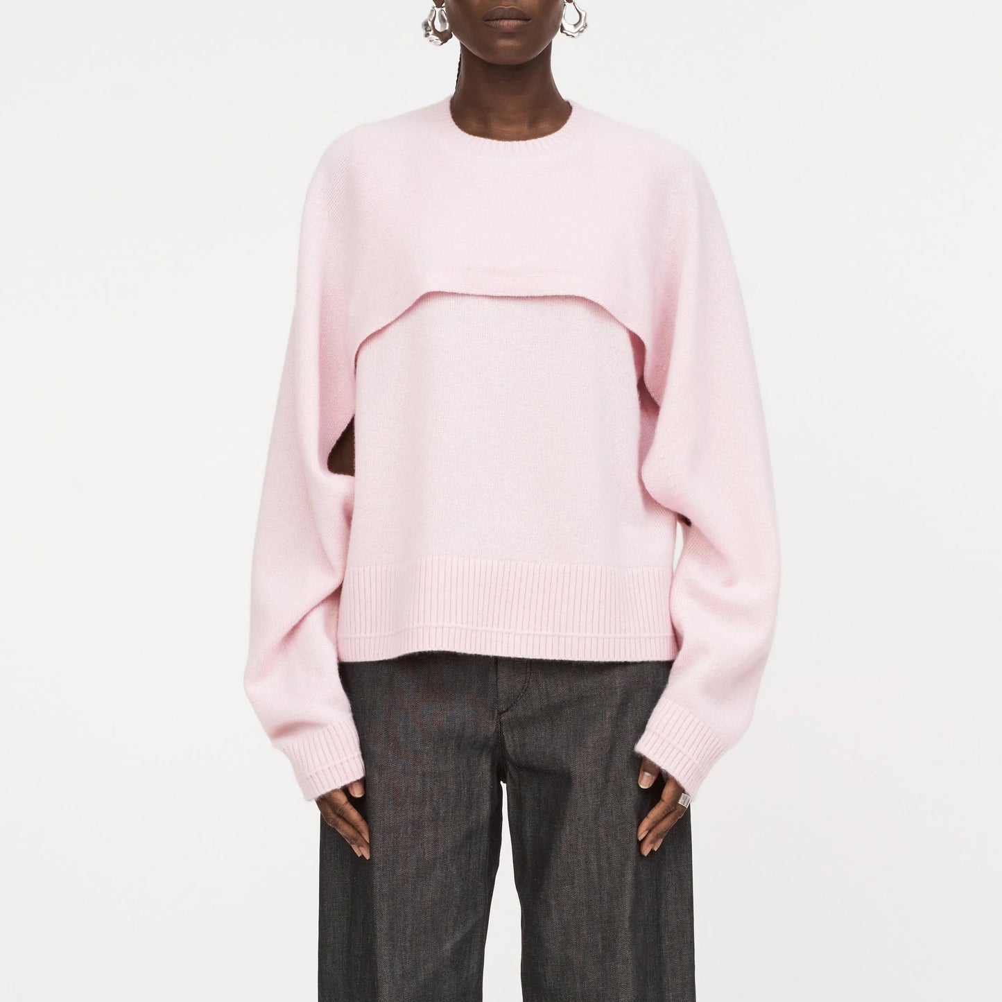 Maria McManus "Cape Crew" Double Layered Sweater in Whisper Pink, size Medium