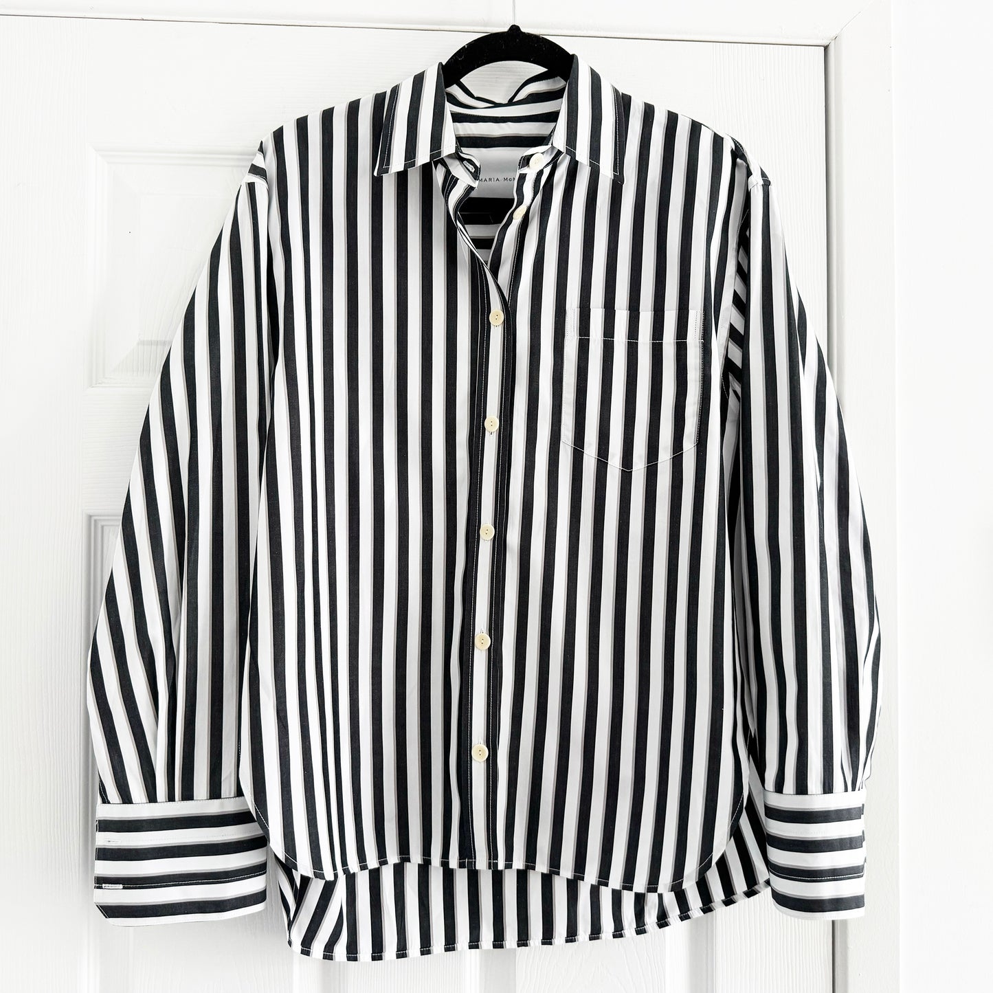 Maria McManus Striped Poplin Shirt in Black/Grey/White, size Small