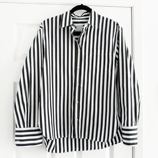 Maria McManus Striped Poplin Shirt in Black/Grey/White, size Small