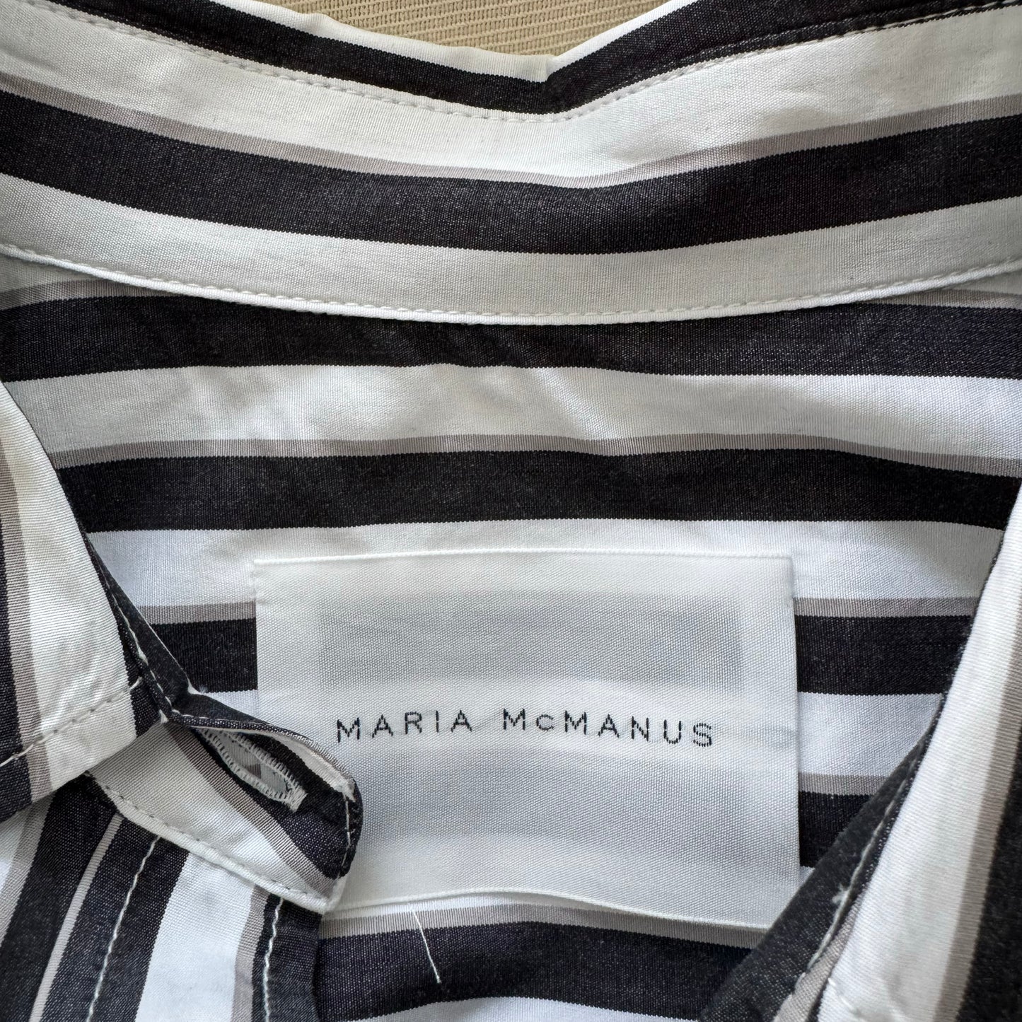 Maria McManus Striped Poplin Shirt in Black/Grey/White, size Small